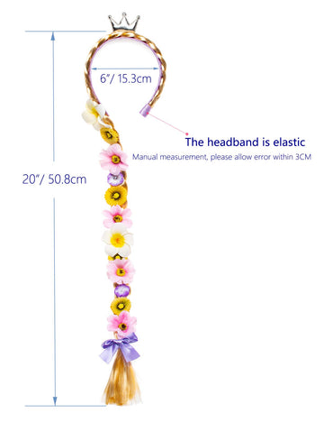 Party Chili Long Hair Princess Hairpiece Long Cosplay Braided Wigs For Girls Princess Dress Up Accessories (Rapunzel Flowers Hea