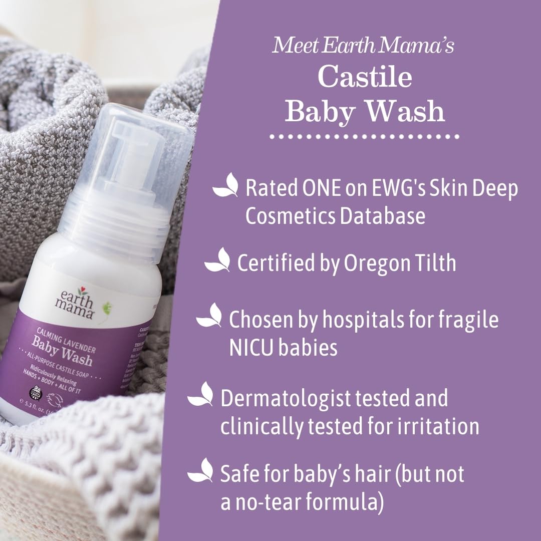 Earth Mama Calming Lavender Baby Wash Liquid Foaming Hand Soap, Organic All-Purpose Lavender Body Wash For Sensitive Skin, Casti