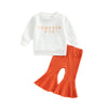 Wybzd Baby Girl Halloween Outfit Pumpkin Pie Crewneck Sweatshirt Shirt Top Bell-Bottom Pants Sets Cute Toddler Clothes (Pumpkin