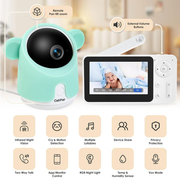 Baby Monitor With Camera And Audio, 1080P Baby Camera Monitor Wifi Smartphone App Control Night Vision 4.3Screen 2-Way Talk Temp