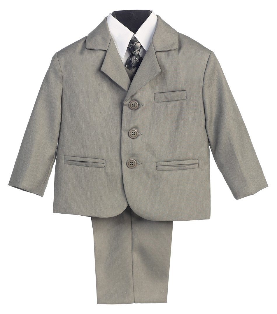 5 Piece Khaki Suit with Shirt, Vest, and Tie, Light Gray, X-Large / 18 Months
