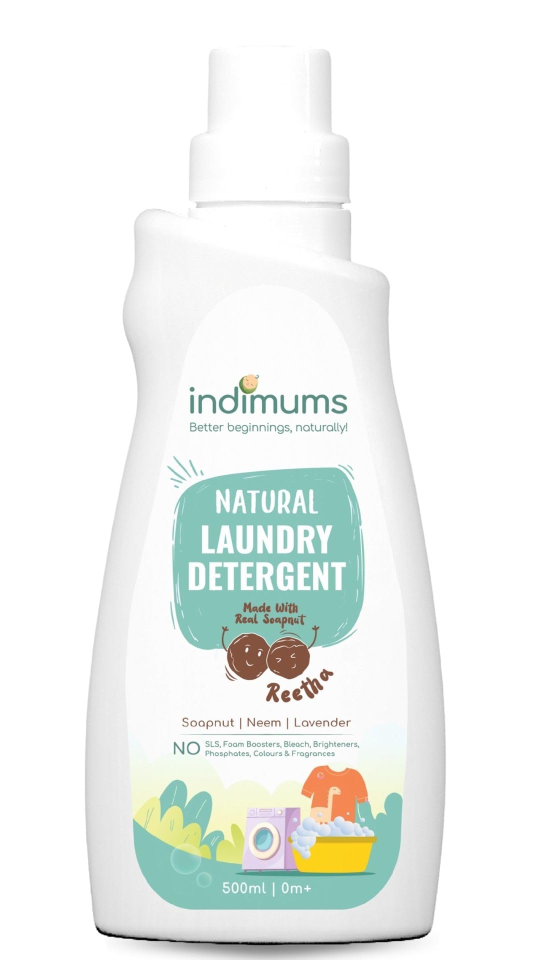 Indimums Baby Detergent Liquid 500Ml | Reetha, Not Sls | Zero Chemical Residue On BabyS Skin | AntiBacterial | Natural Laundry