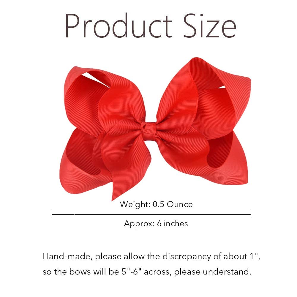 Oaoleer Big Hair Bows For Girls 12 Pcs 6' Red Grosgrain Ribbon Large Boutique Bow Alligator Clips Hair Accessories For Toddlers