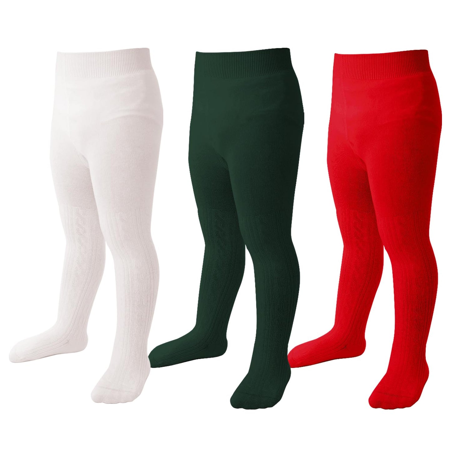 Marchare Baby Girls Tights Thick Solid Cable Knit Leggings Winter Warm Stockings For Toddler Girls 6-12 Months Green/Red/Ivory 3
