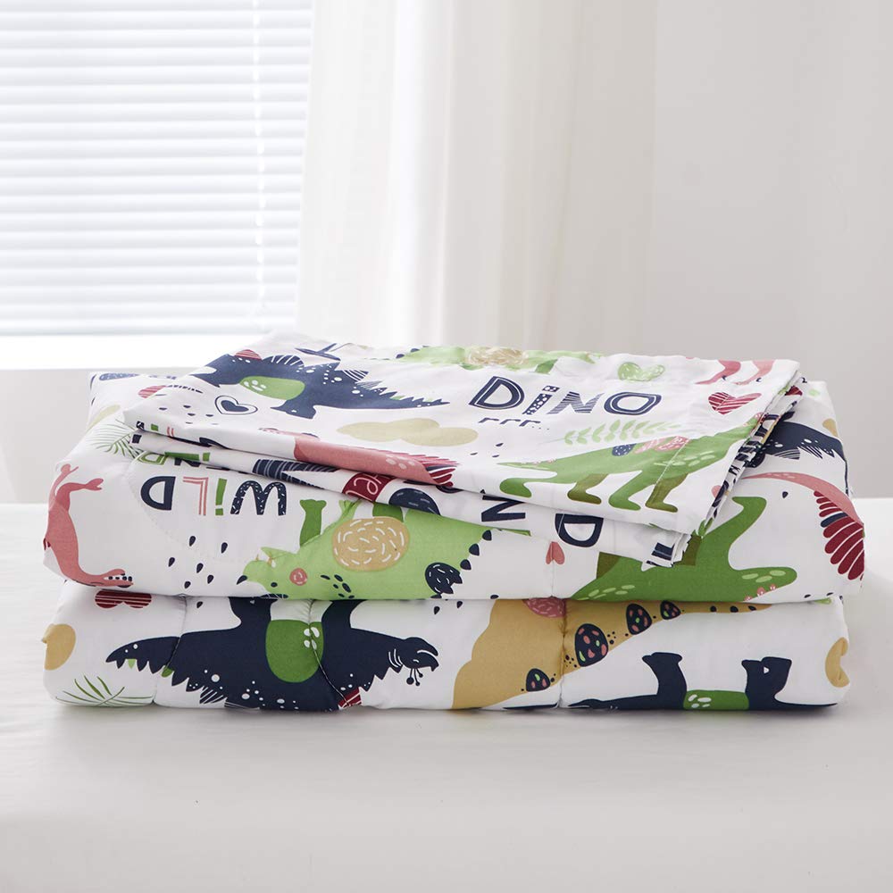 Joyreap 4 Piece Toddler Bedding Set, Dinosaur Theme Printed On White, Standard Size Includes Quilted Comforter, Fitted Sheet, To