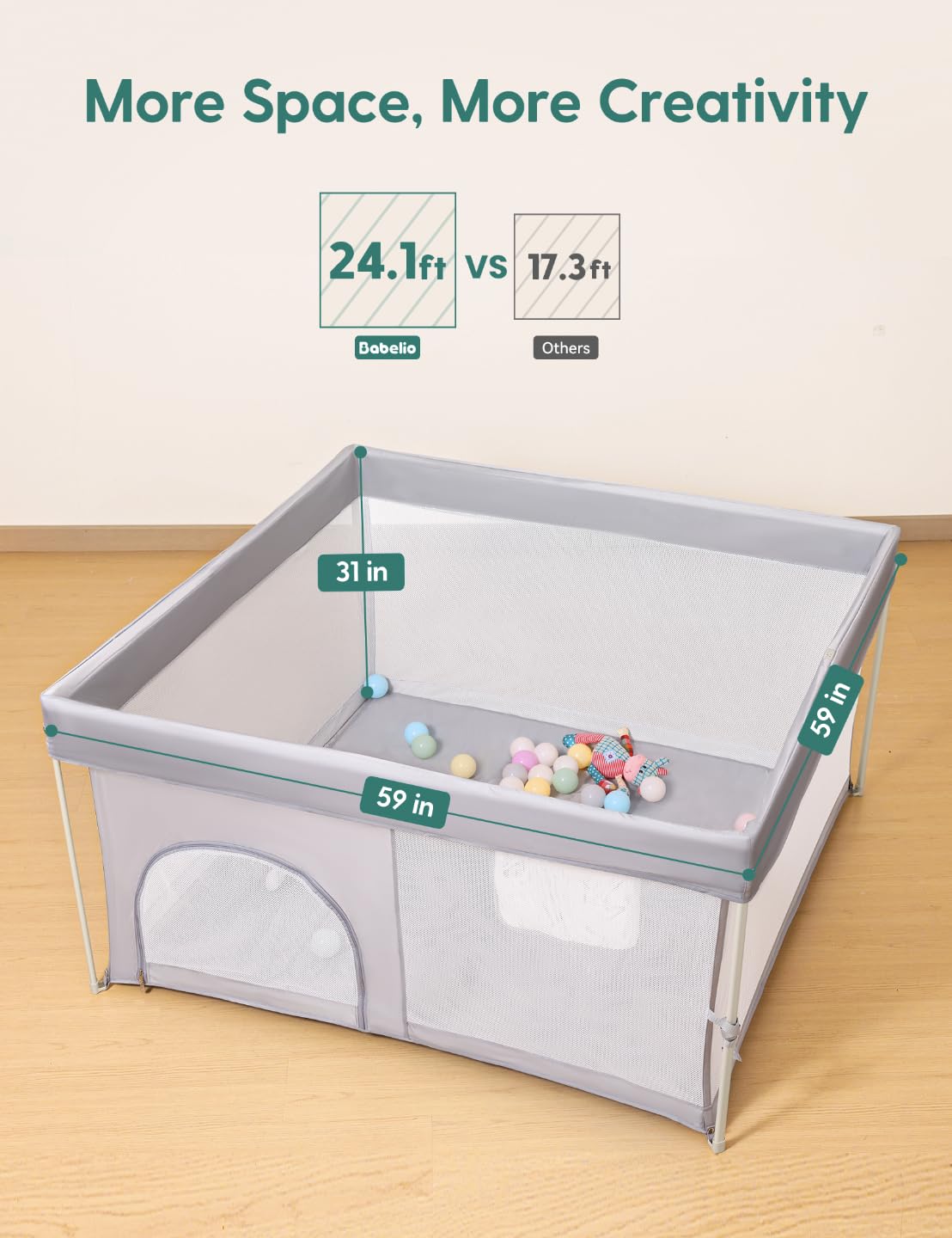 Babelio Foldable Baby Playpen With Mat, 59 '    59 ' Portable Playard For Babies And Toddlers, No Assembly Required, Indoor &