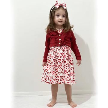 Hintina 3T Toddler Little Girls Valentines Day Dress Outfits Red Heart Sleeveless Sundress With Long Sleeve Waffle Cardigan Set