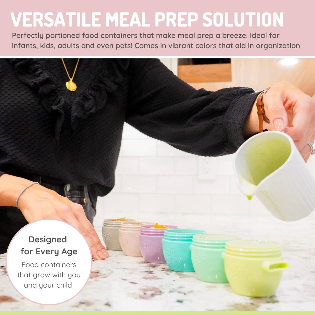 Melii Snap & Go Baby Food Storage Containers - 8 Pack, Multicolored 4 Oz Stackable Snack Containers, Freezer Safe With Airtight