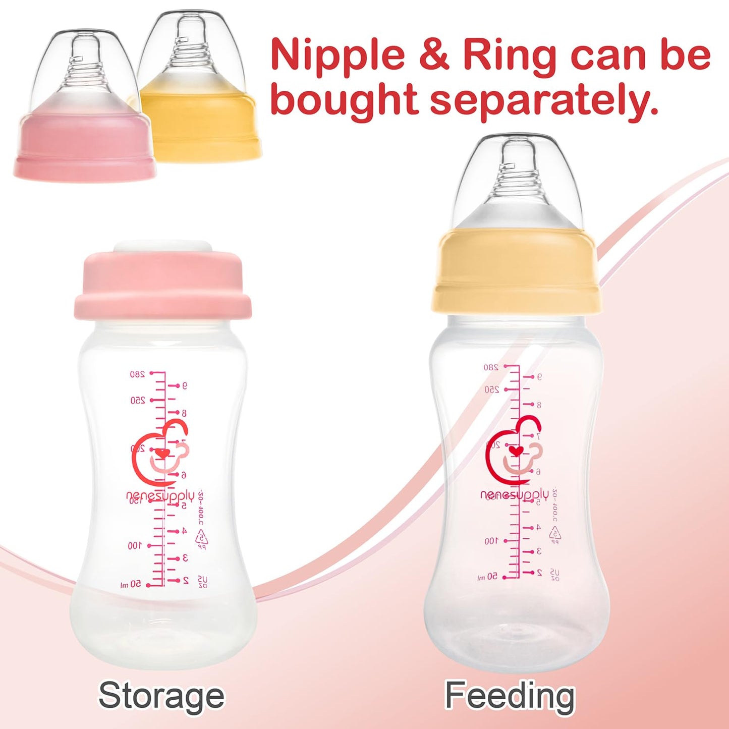 Nenesupply Storage Bottles Collection Bottles For Spectra S1 S2 Motif Luna Breast Pumps 4 Pc 9Oz 280Ml With Collar And Sealing D