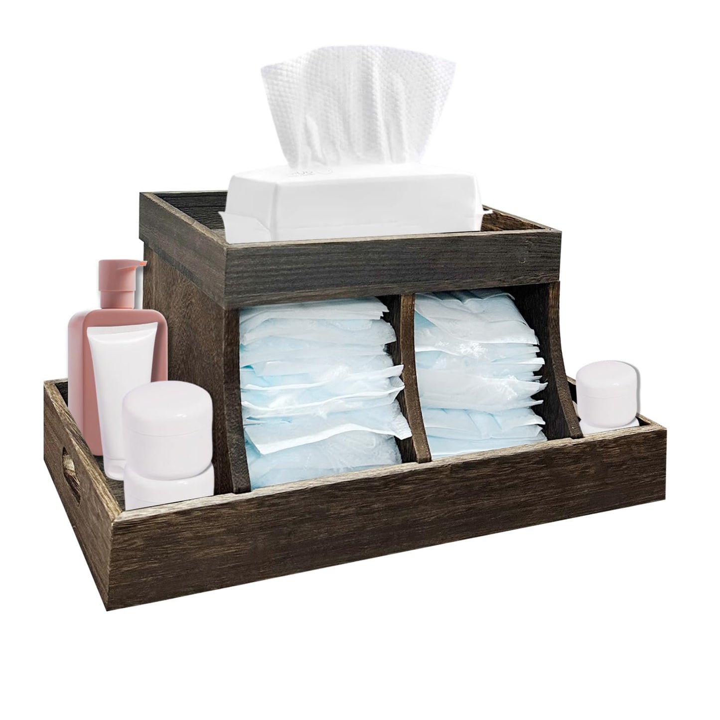 YEXEXINM Diaper Caddy Organizer - Durable Wooden Changing Station Table with Diaper Storage for Wipe Dispenser, Wipe Warmer and