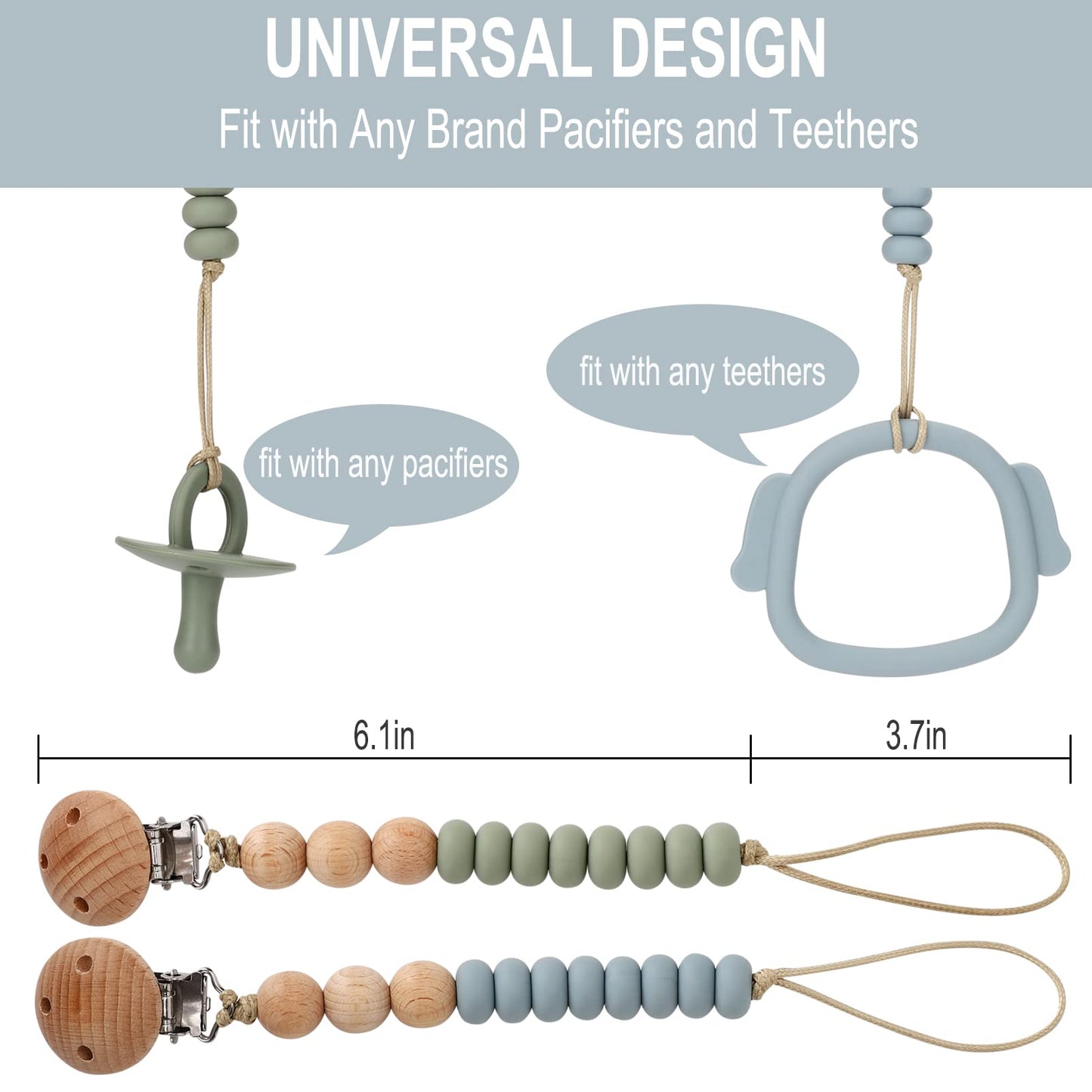 Aulege 2 Pack Pacifier Holder Clips For Binky & Teether, Silicone Baby Pacifier Clip For Baby Girls(Sand, Grey)