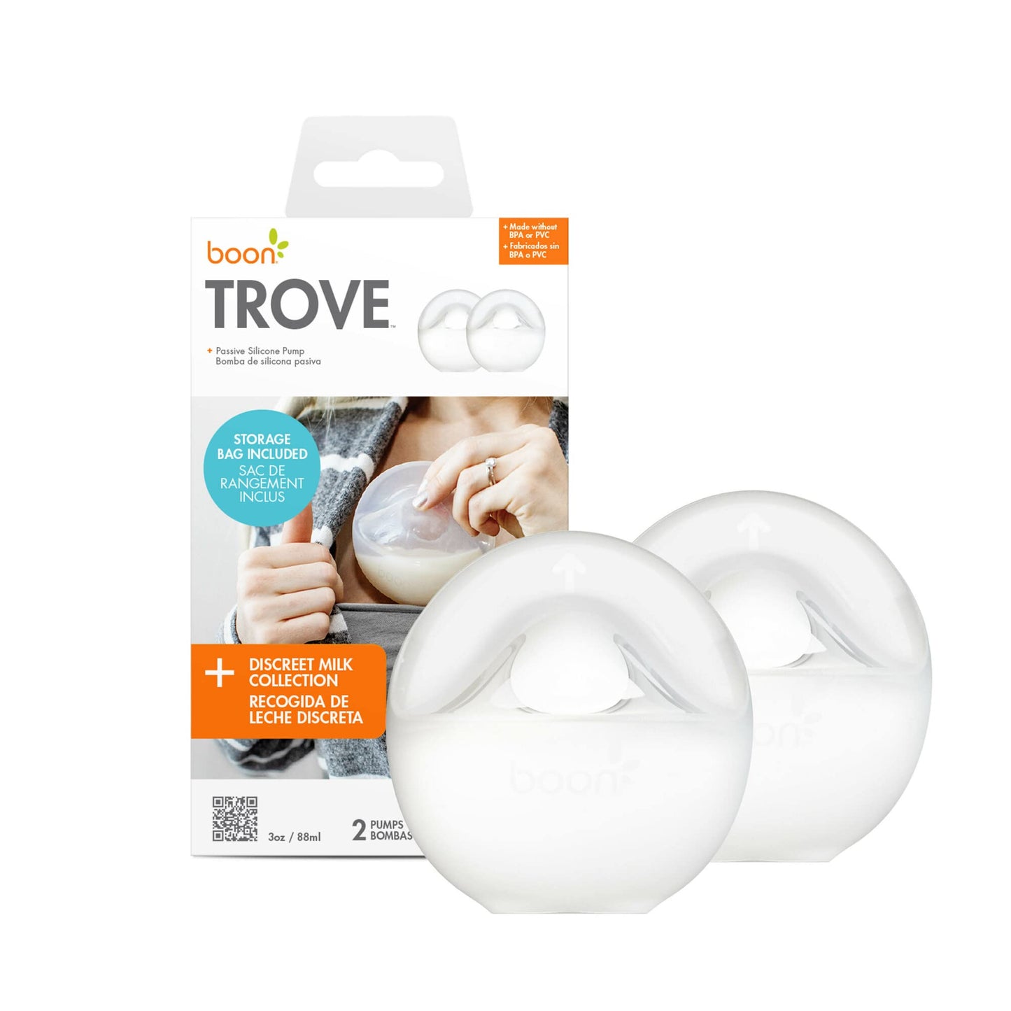 Boon Trove Silicone Manual Breast Pump With Travel Pouch - Hands Free Breast Pump - Passive Breast Milk Collector Shell For Newb