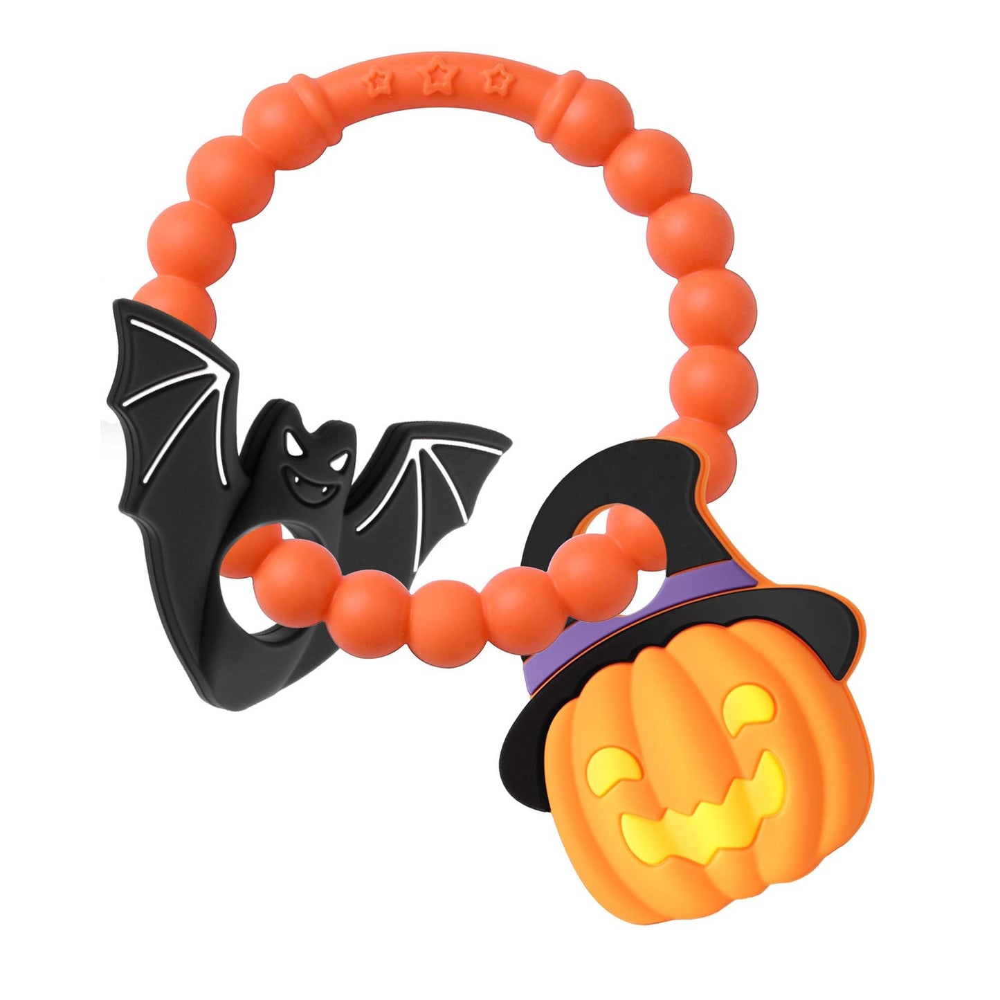 Halloween Baby Teether,Baby Teething Toys Boo Basket Stuffers,Pumkin & Bat Teether for Babies 3-6 6-12 Months, BPA-Free Teething