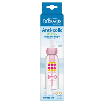 Dr. Brown'S Anti-Colic Options+ Narrow Sippy Bottle Starter Kit, 8Oz/250Ml, With Level 3 Medium-Fast Flow Nipple And Soft 100% S