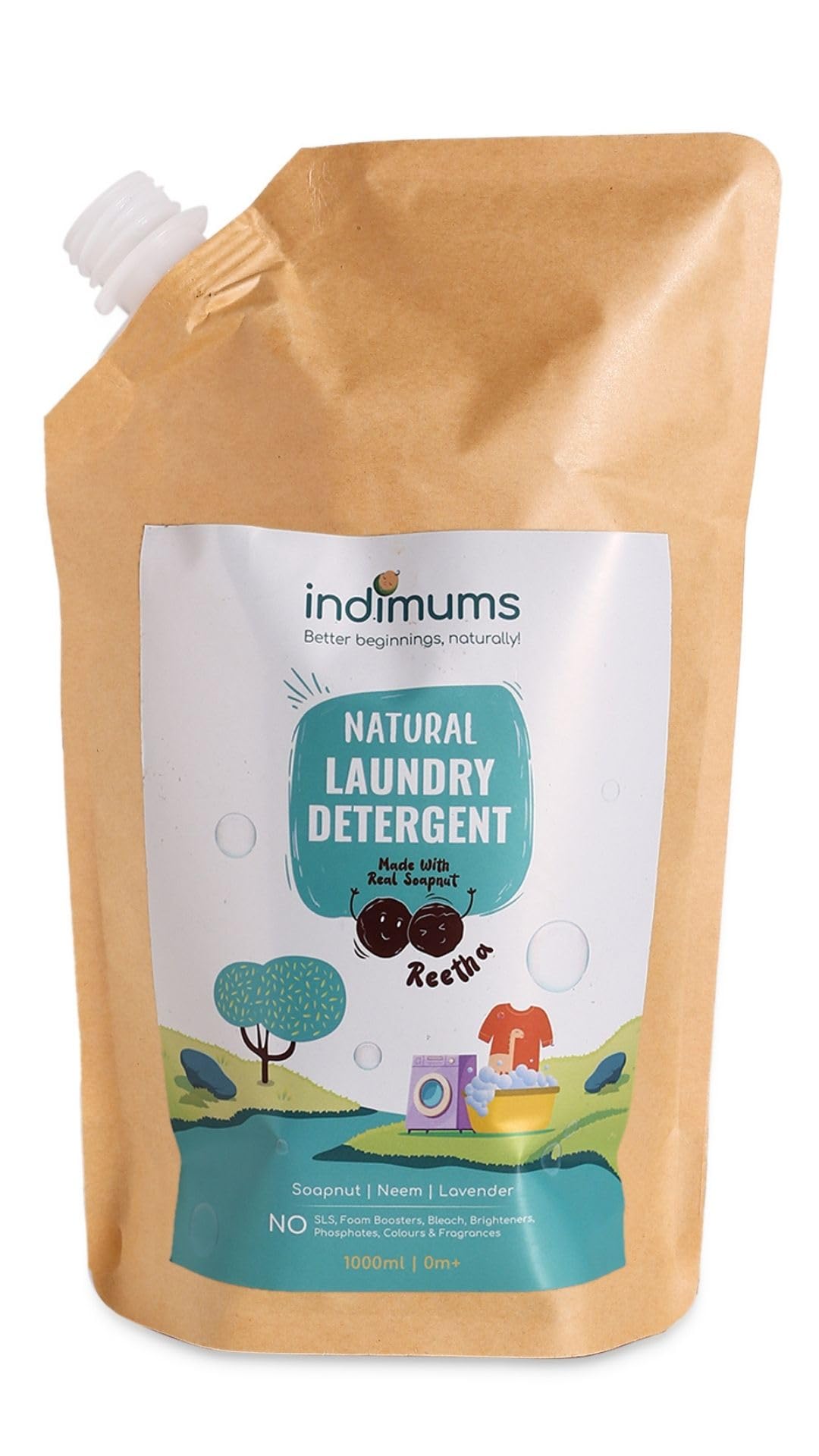 Indimums Baby Detergent Liquid Refill 1 Litre | ReethaPowered, Not Sls | No Chemical Residue On BabyS Skin | AntiBacterial, H