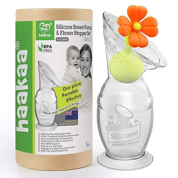 Haakaa Silicone Breast Pump With Suction Base And Flower Stopper 100% Food Grade Silicone Bpa Pvc And Phthalate Free (4Oz/100Ml)