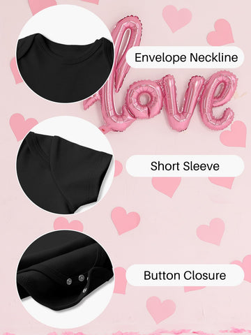 Besserbay Valentine'S Day Baby Short Sleeve Heart Bodysuit Mommy Is My Valentine Black Onesie 6-9 Months