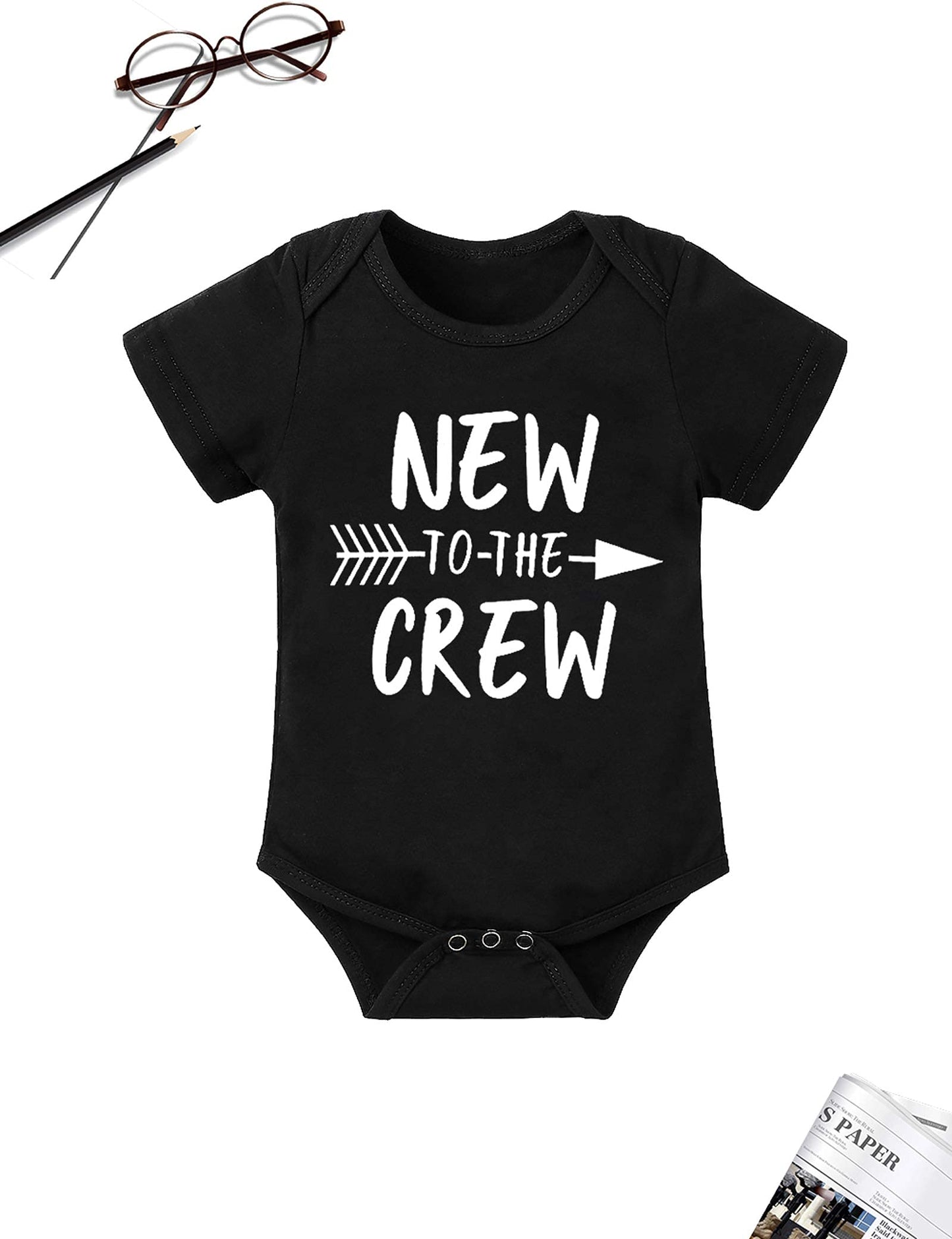 Baby Boy Clothes 0-3 Months Newborn Boy Outfits New To The Crew Short Sleeve Black Romper Shirts +Long Pants+Stripe Hat Cute Bab