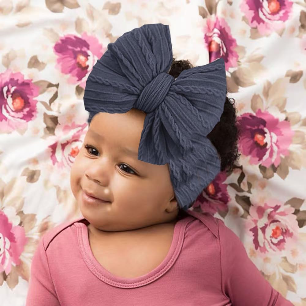 Chiduerm Baby Bows Headbands Nylon Hairbands Baby Girl Bows Hair Accessories For Infant Toddler Essentials(White Grey Blue, Mid)