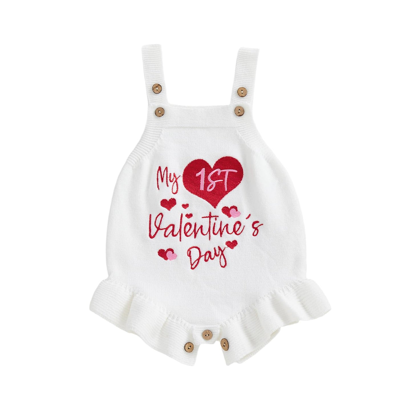 KtwHarnu Newborn Baby Girl Valentines Day Outfit Knitted My First Valentines Romper Ruffle Sleeveless Knit Sweater Bodysuit (Whi