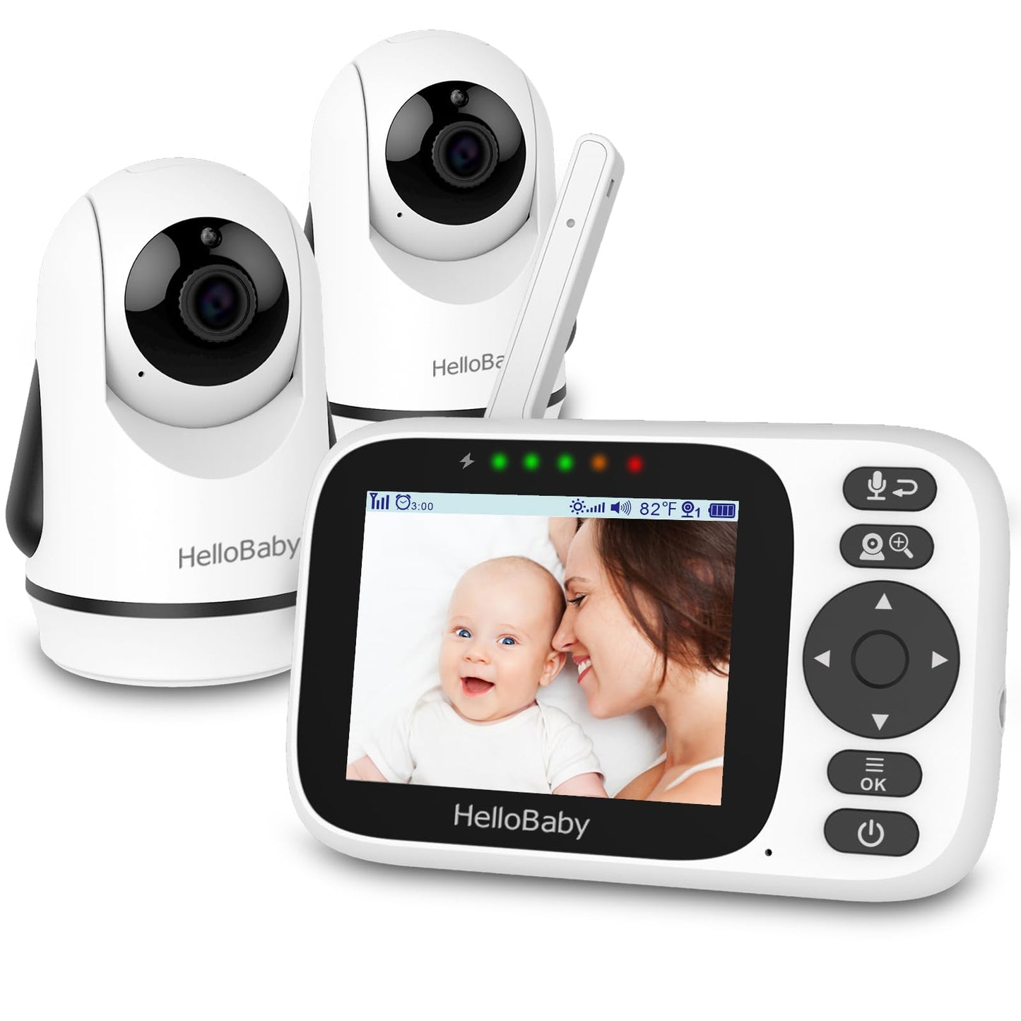 Hellobaby Baby Monitor With 2 Cameras - 3.2'' Ips Screen Baby Camera Monitor No Wifi, Remote Pan-Tilt-Zoom, Infrared Night Visio