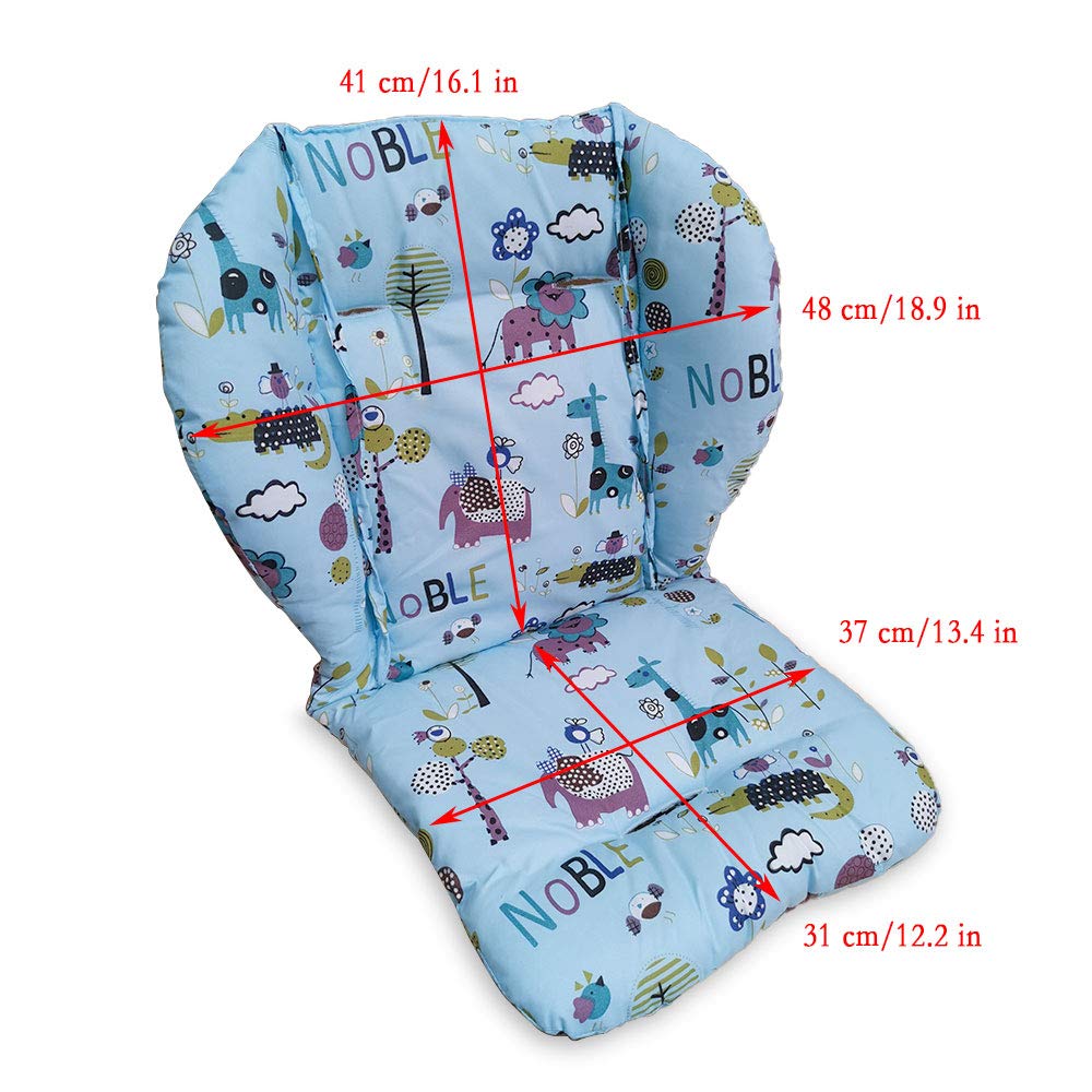 Twoworld Baby High Chair Seat Cushion Liner Mat Pad Cover Resistant And High Chair Straps (5 Point Harness) 1 Suit (Blue Animal)