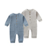Beivslley Newborn Baby Boy Girl 2 Pack Button Solid Romper Infant Long Sleeve Knit Cotton Footless Outfits Clothes,Blue+Gray,3-6