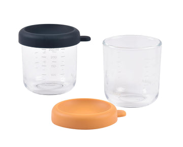 Beaba 2 Pack Glass Baby Food Jars With Soft Silicone Air Tight Lids, 8 Oz Glass Storage Containers With Lids, Microwave And Free