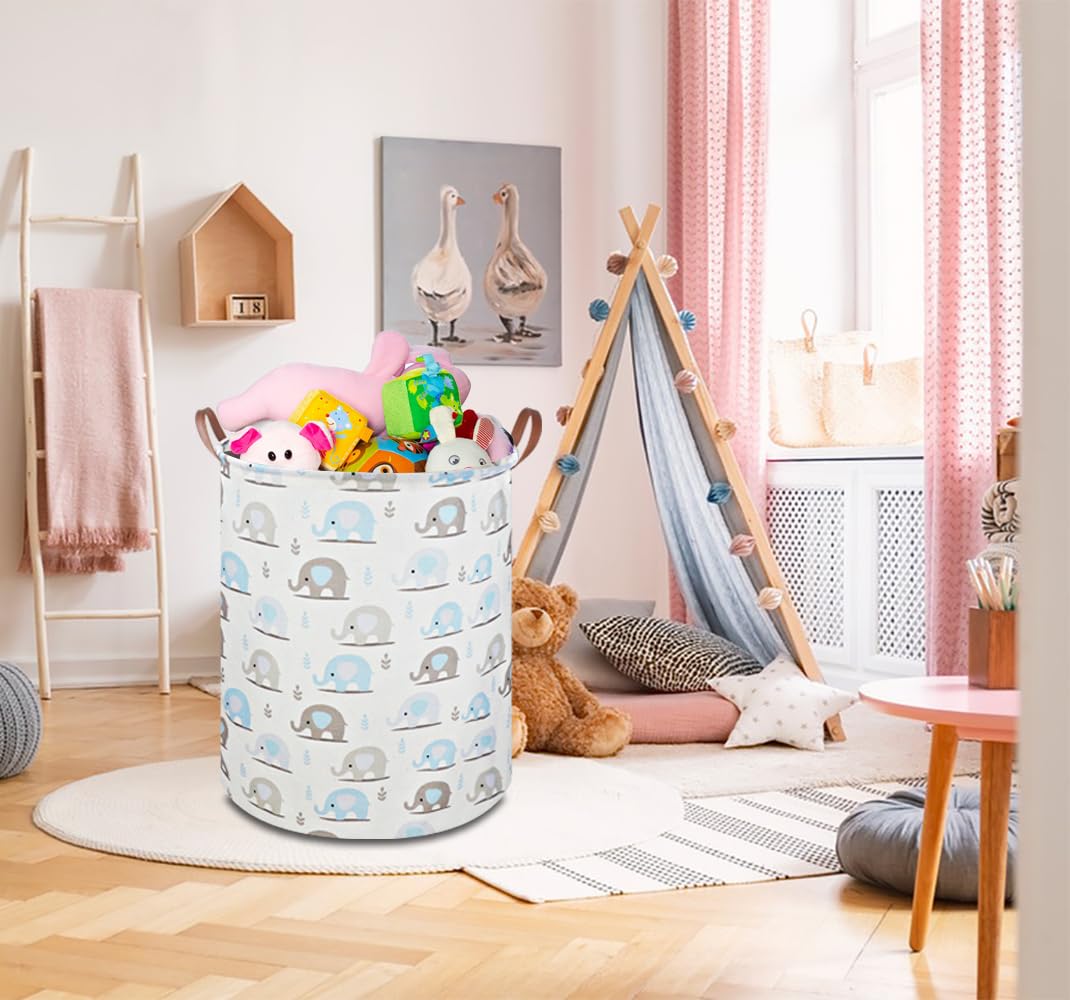 Ntaohamper Kids Laundry Hamper,Elephant Laundry Basket,Baby Boy Nursery Hamper,Waterproof Storage Bin For Bedroom,Clothes Organi