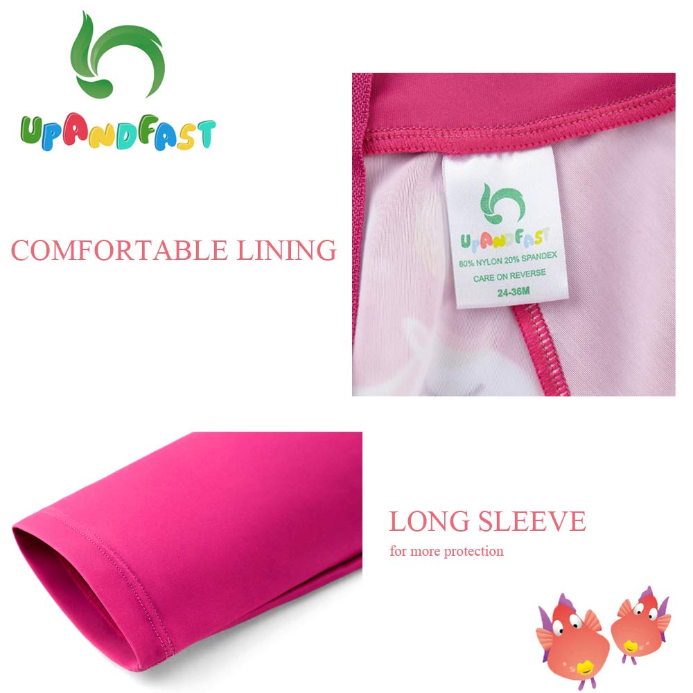 Upandfast Baby/Toddler Girl One Piece Zip Sunsuits With Sun Hat Upf 50+ Sun Protection Infant Beach Swimsuit (Rose(Ls), 18-24 Mo