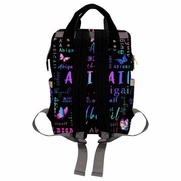 Personalized Diaper Backpack With Text, Custom Name Diaper Bag Baby Nappy Bag Fashion Black Shoulder Bag Casual Daypack Bag For