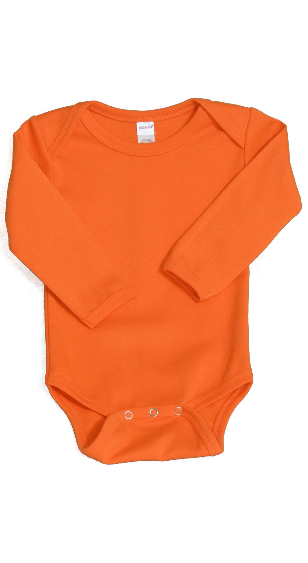 Monag Long Sleeve Orange Onesie, Long Sleeve Baby Onesie, Unisex Baby Bodysuits 3-6M Orange