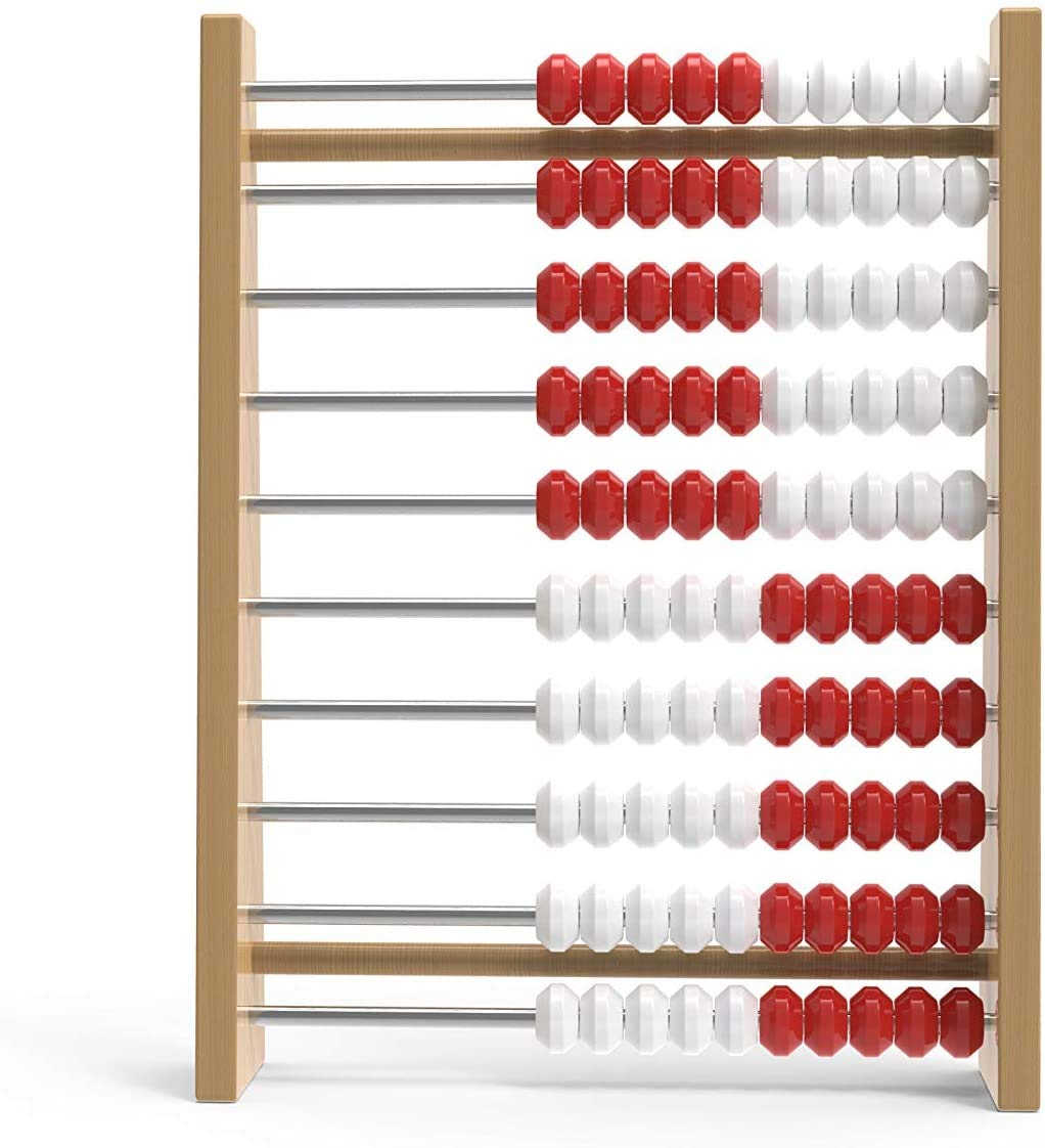 hand2mind 100 Bead Wooden Rekenrek, Abacus for Kids Math, Math Manipulatives Kindergarten, Counting Rack for Kids, Counters for