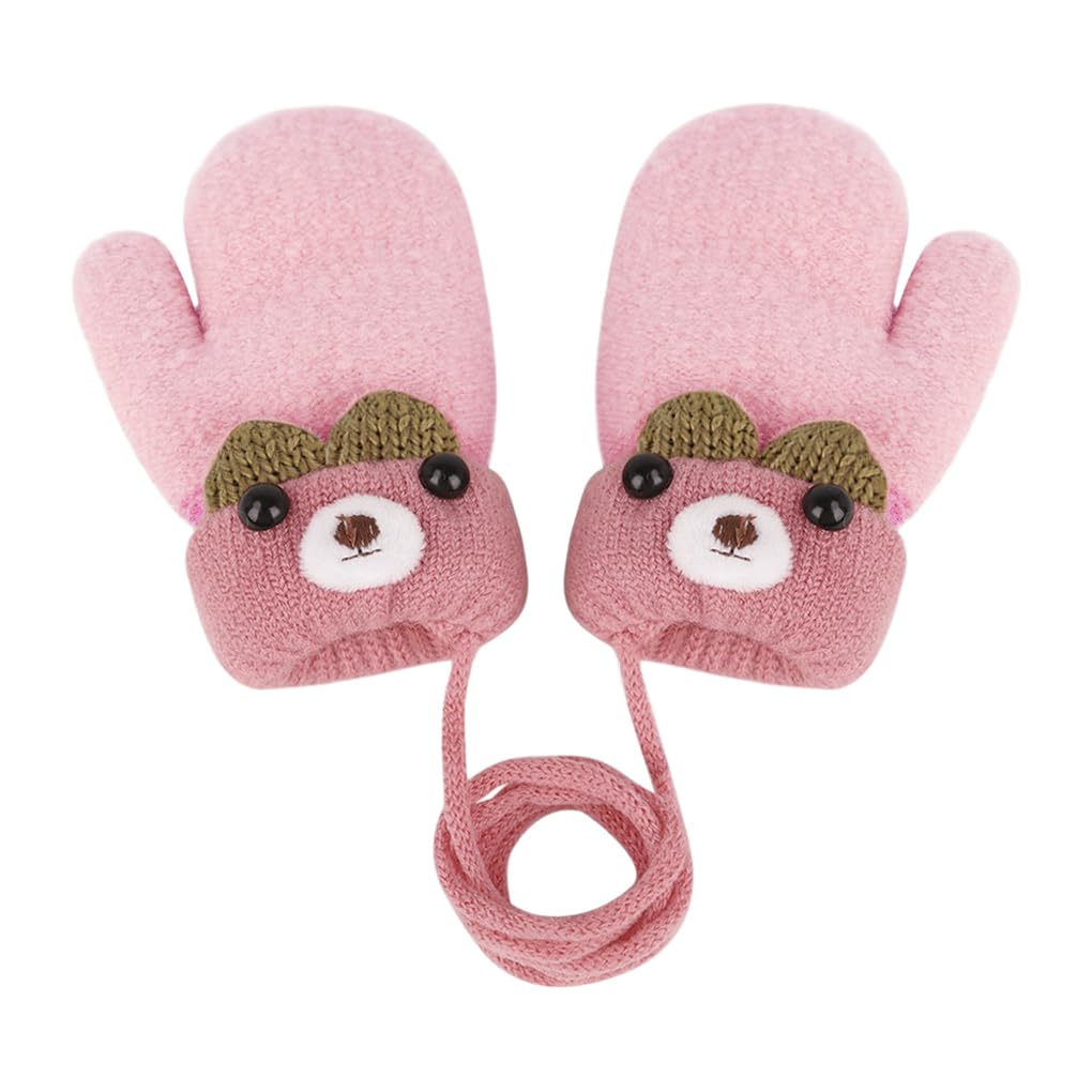 Toddler Baby Knitted Winter Gloves Cable Mittens Cute Cartoon Bear Kids Boys Girls Thermal Thick Fleece Lined Gloves Wool Warm K