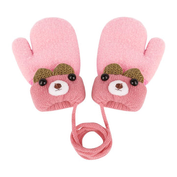 Toddler Baby Knitted Winter Gloves Cable Mittens Cute Cartoon Bear Kids Boys Girls Thermal Thick Fleece Lined Gloves Wool Warm K