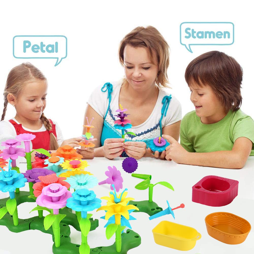 GILI Flower Garden Building Stacking Toys - Build a Bouquet Sets for 4 5 6 Year Old Toddler Girls Arts and Crafts for Little Kid