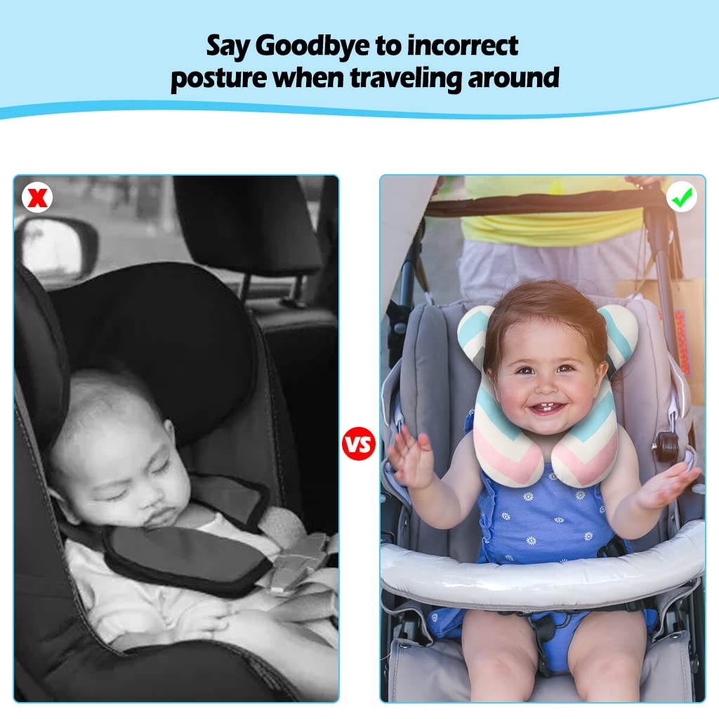 Kakiblin Baby Neck Support Pillow, Infant Travel Pillow For Car Seat, Pushchair (Wave)