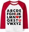 Boys Girls Valentine'S Day Shirt Abc I Love U Tops Toddler Kids Raglan Black Sleeve T-Shirt For Size 6 7 Years