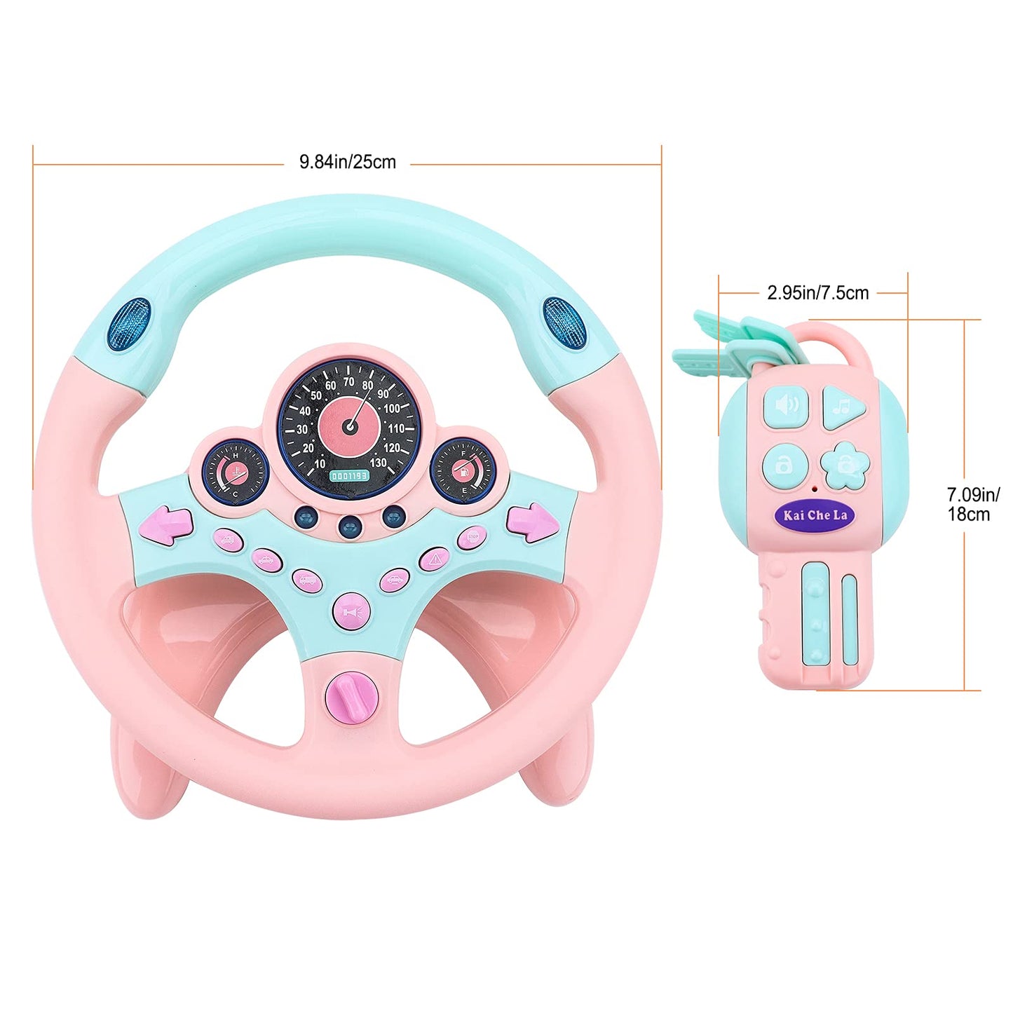 deAO Kids Steering Wheel for Backseat with Key Baby Toys Pretend Driving Simulated Steering Wheel Toy with Light and Music Gifts