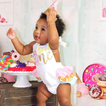 Cute Baby Girl First Birthday Outfit Halter Romper Ice Cream Cake Smash Bodysuit Sunsuit (A-White, 6-12 Months)