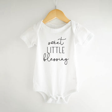 Bump And Beyond Designs Baby Girls Pregnancy Announcement For Grandparents Sweet Little Blessing Leotard White, 0-3 Months