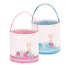 Lessmo 2 Pcs Easter Bunny Basket Easter Egg Buckets, Blue Pink Cute Personalized Canvas Cotton Tote Bags Egg Hunt Basket For Eas