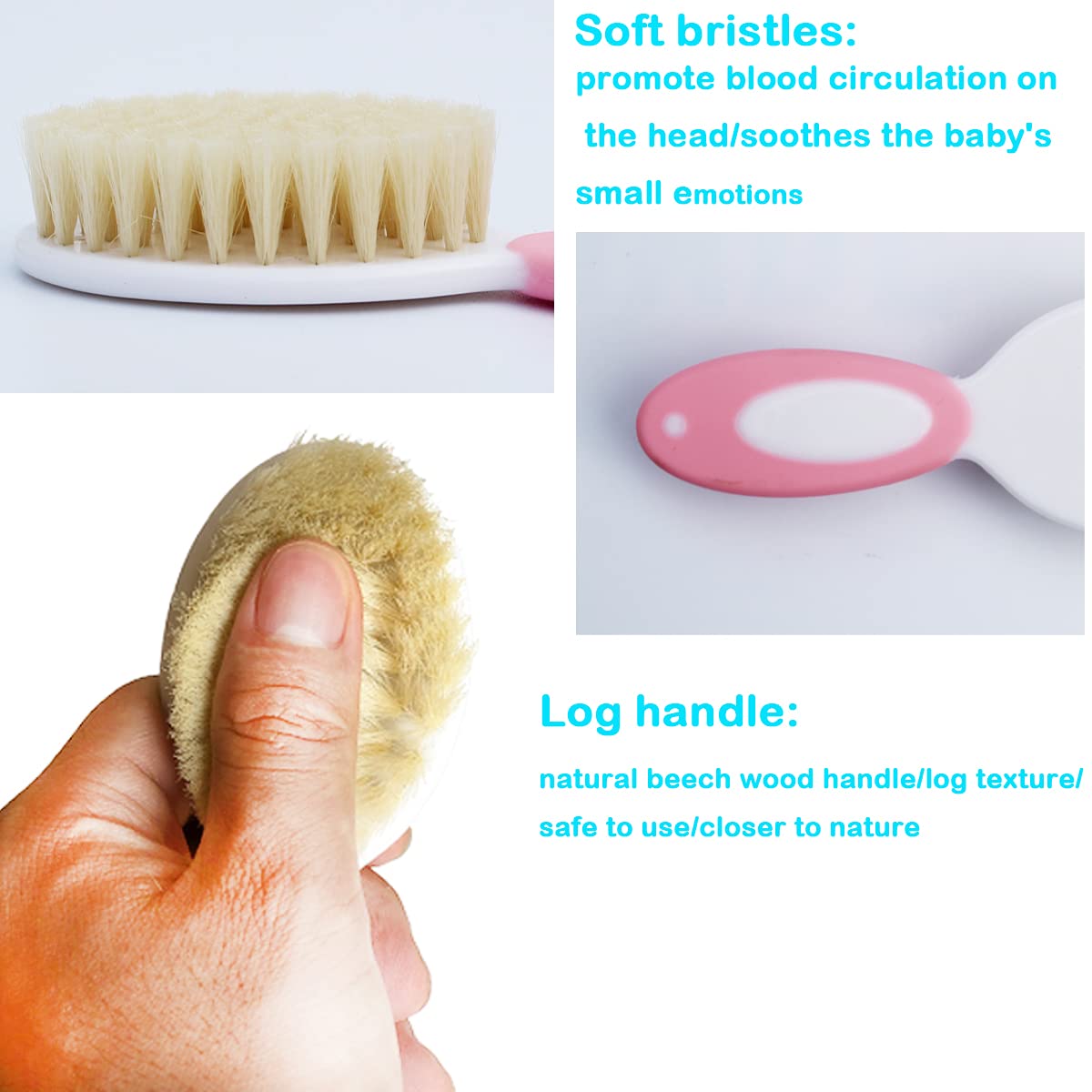 Baby Hair Brush &Silicone Baby Cradle Cap Brush Set, For Newborns & Toddlers-Natural Soft Goat Bristles-Ideal For Cradle Cap-Per