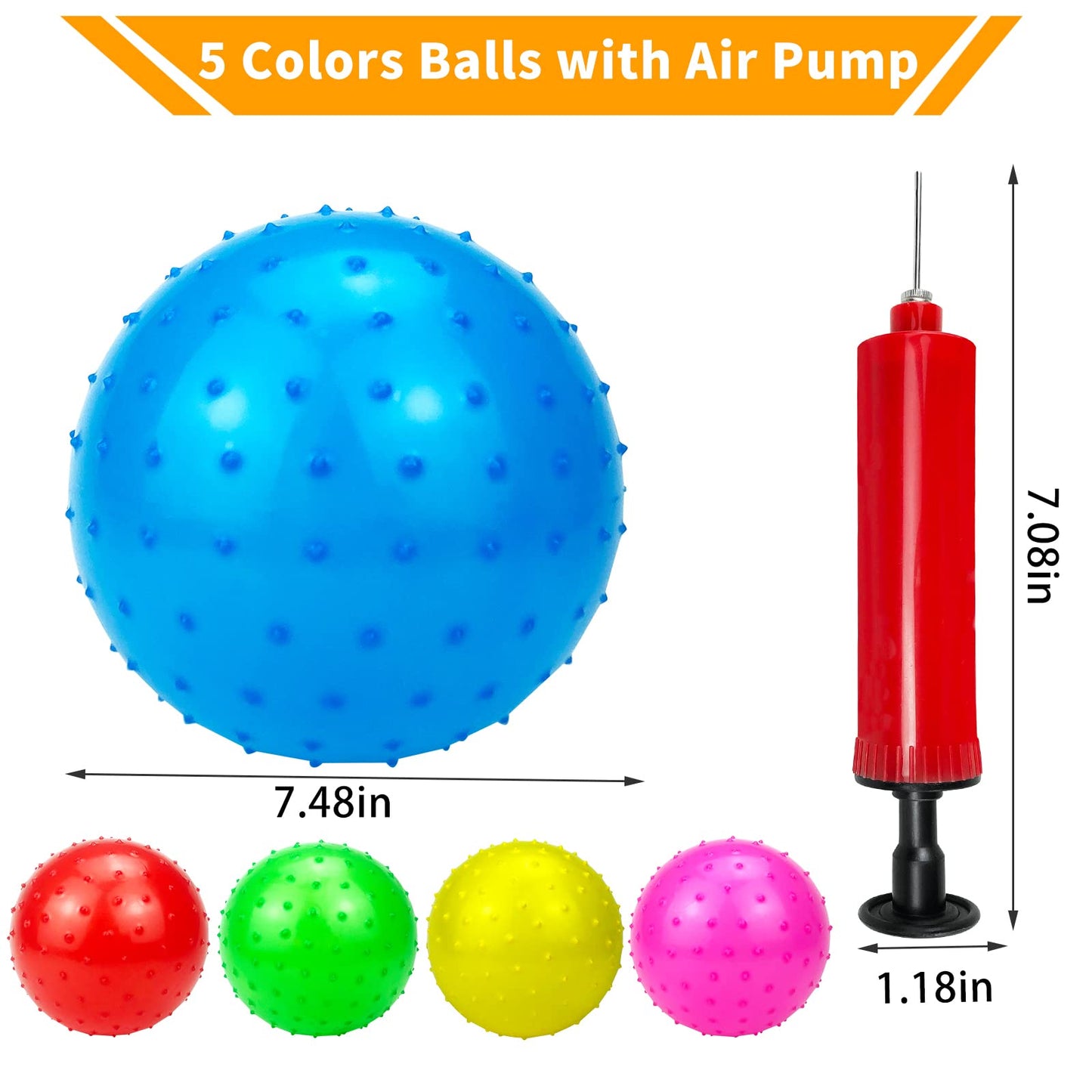 Hymaz 5 Pack Knobby Balls Bulk 9 Inch Sensory Balls Bouncy Balls Sport Toys Spiky Massage Stress Balls, Sensory Toys Balls Party