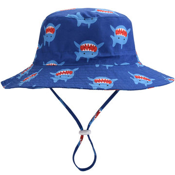 Baby Sun Hat Adjustable - Outdoor Toddler Swim Beach Pool Hat Kids Upf 50+ Wide Brim Chin Strap Summer Play Hat(Shark, 50Cm)