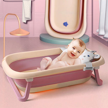 Collapsible Baby Bathtub With Bath Pad Large Baby Bathtub Portable Bathtub With Drain Hole Folding Bathtub With Water Temperatur