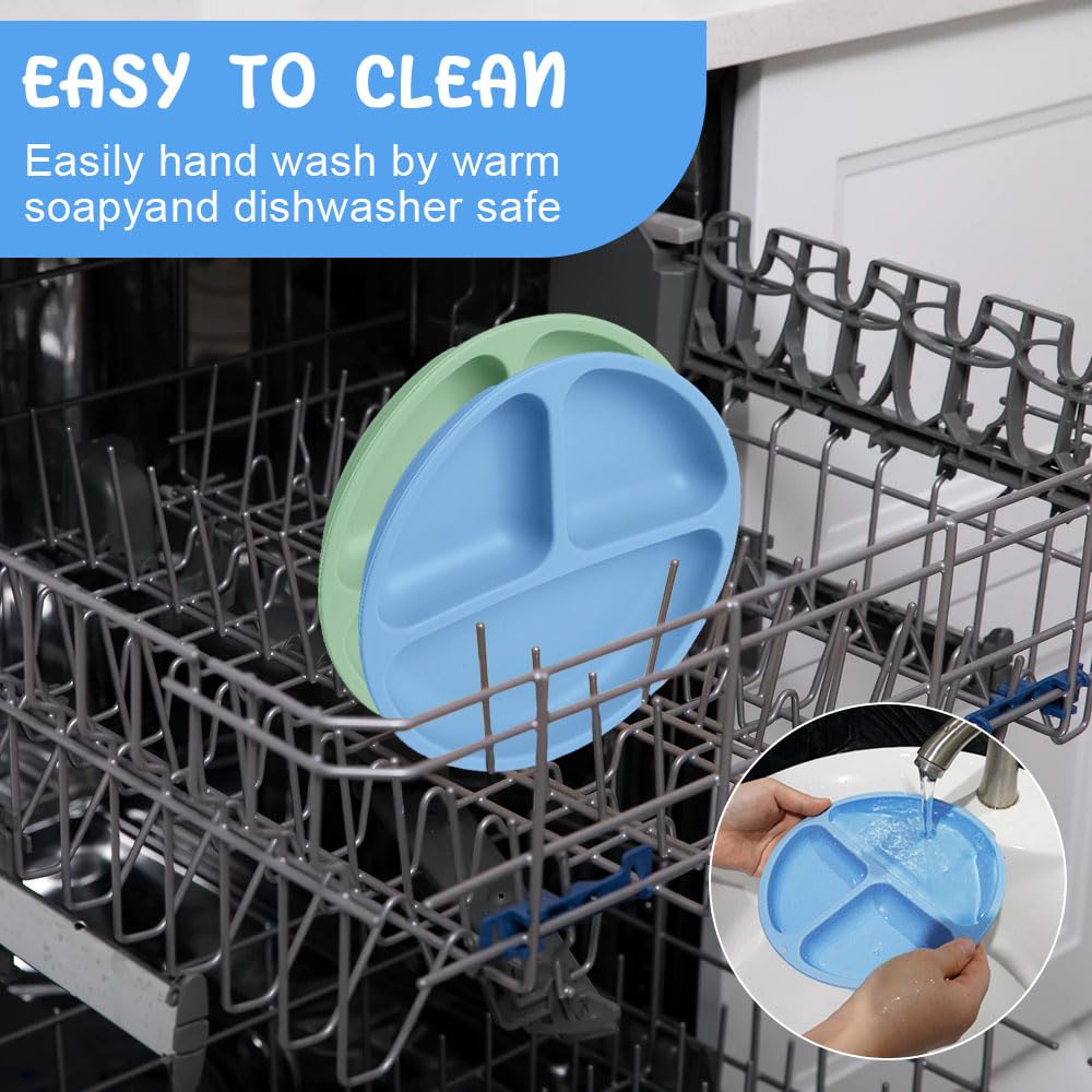 Vicloon Suction Plates, 2 Pcs Baby Toddler Plate Silicone, Bpa Free Divided Plate, Divided Plate Design,Silicone Grip Dish Micro