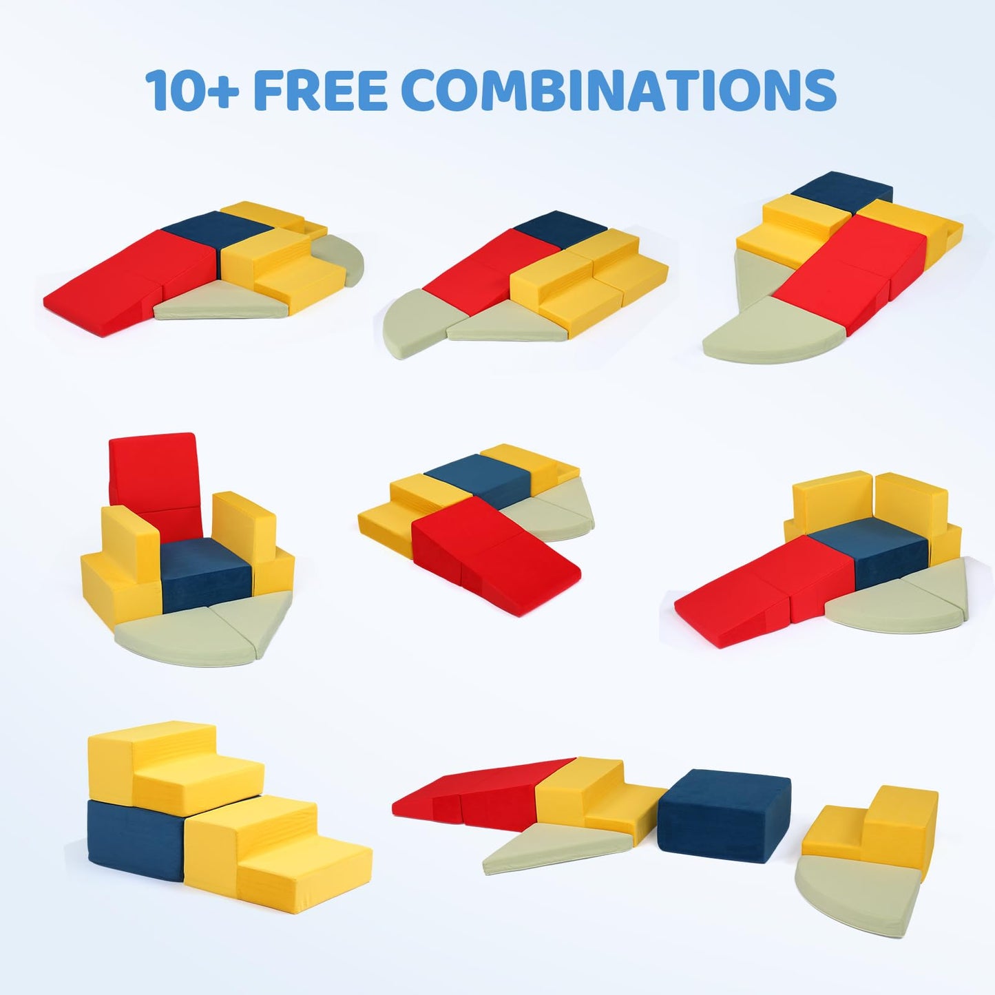 Joymor 6-Piece Fabric Soft Play Baby Climbing Blocks For Toddlers With Foldable Long Slide, Foam Climbing Toys For Toddlers 1-3