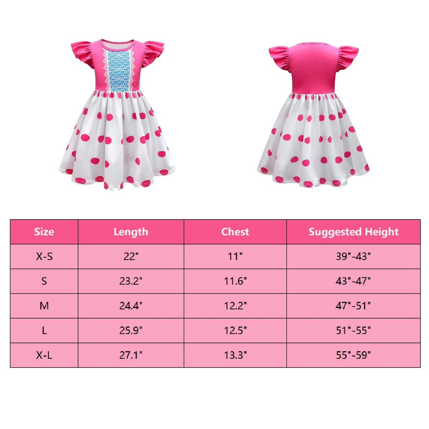 Garperkids Girls Bo Peep Costume For Kids Flutter Sleeve Princess Polka Dot Dress Summer Casual Dress Party Dress Up Children Ou