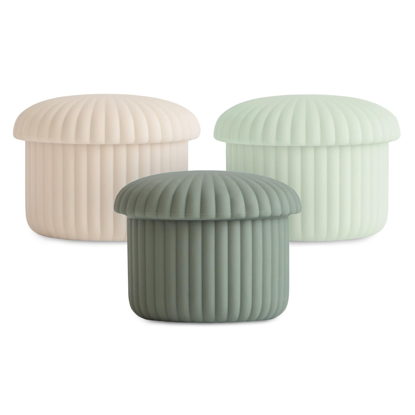 mushie Silicone Baby Food Containers (Green Combo) | 4 oz, 3 Pack Set | Reusable Storage Jars with Lids | Microwavable Dishwashe